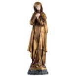 Carrier-Belleuse A., 'Madonna', a chryselephantine gilt bronze sculpture on a vert de mer marble