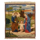 An Oriental woollen rug, decorated with a biblical scene of the Holy Family, 105 x 114 cm