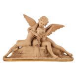 Aurili R., Amor and Psyché, terracotta, H 47 - W 72 - D 17,5 cm