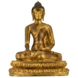 A Chinese gilt bronze seated Buddha on a lotus base, H 47,5 cm