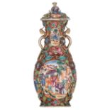 A Chinese Mandarin pattern export porcelain covered vase, the roundels depicting ladies on a