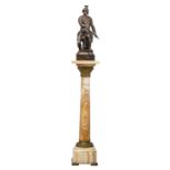 Picault E., 'La Vaillance', patinated bronze, on a neoclassical onyx pedestal with gilt bronze