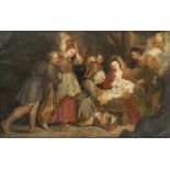 No visible signature, the adoration of the shepherds, oil on canvas, 17thC, 105 x 160 cm