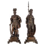 Two patinated bronze figures of the Roman gods Minerva and Mars, H 35 - 42,5 cm