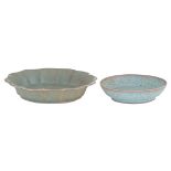 Two longquan celadon dishes, the bigger one with a scalloped rim, 19ht/20thC, ø 13,3 - 18 cm