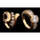 An 18ct gold ring set with brilliant and pave cut diamonds and added an 18ct gold ring set with five