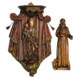 A polychrome painted walnut Saint Anthony; added a wooden, polychrome painted Holy Mother and