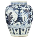 A Chinese Ming type blue and white floral decorated jar, with figures in a landscape, H 28,5 cm