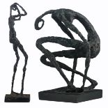 De Loose J, two untitled sculptures, bronze patinated resinite on a metal frame, H 30 - 32 cm Is