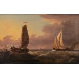 No visible signature, attributed to Schotel J.C., 'Barges in the North Sea', oil on canvas, 43 x