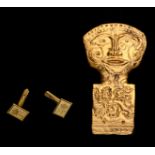 Landuyt O., a gilt metal pendant, added a pair of 18ct gold cufflinks, weight 15,1g