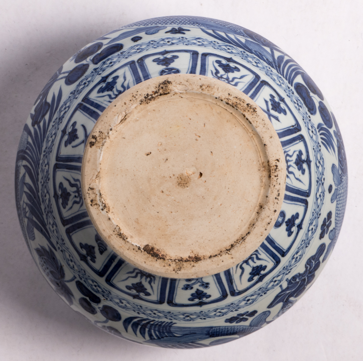 A Chinese blue and white jar, all over decorated with fish in a lotus pond, H 28 cm - Image 6 of 6