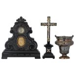 A neoclassical reliquary holder containing a piece of the True Cross of Christ, H 40 cm; added a