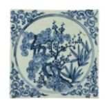 A Chinese blue and white plaque/tile decorated with 'the three friends of winter', 17th/18thC, 19,