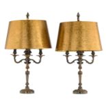 Two silver plated bronze neoclassical table lamps, H 77 cm