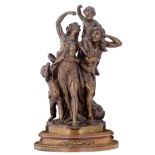 Clodion C.M., an animated scene, patinated bronze sculpture on a matching walnut base with brass