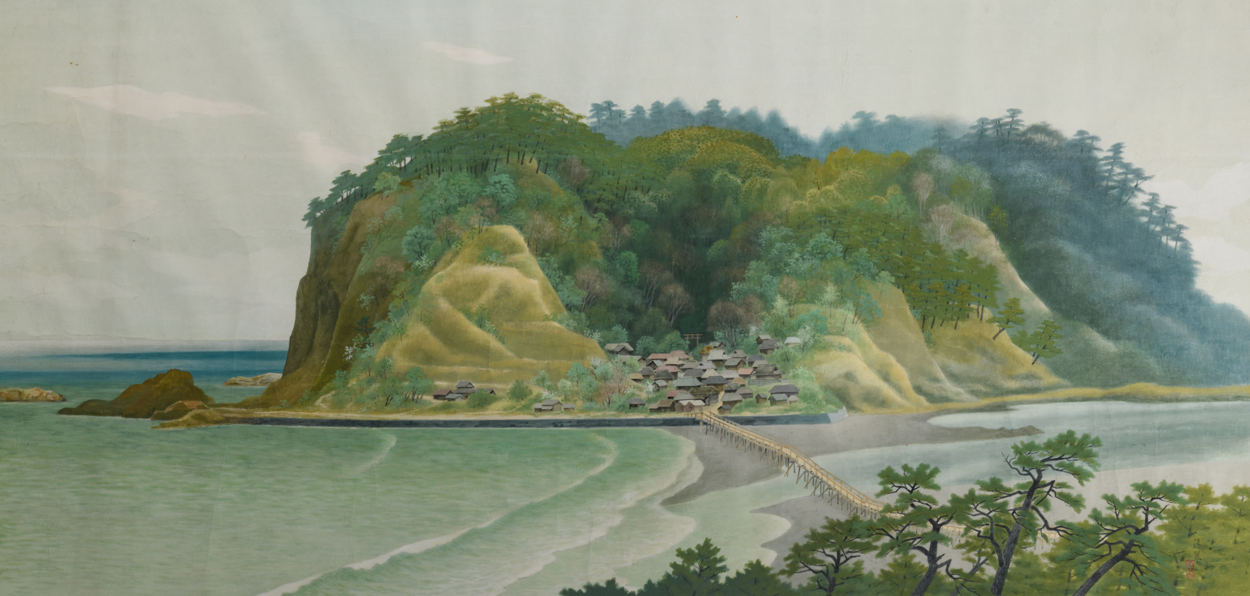 Mizuno Yosui, (the pupil of the famous master Kawai Gyokudo), the view of Enoshima, watercolor on - Image 2 of 5