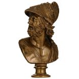 A patinated bronze copy of the Hercules bust, casting mark 'F. Barbédienne fondeur ' and produced