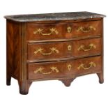A rosewood commode à la régence, decorated with parquetry and a marron emperador marble top,