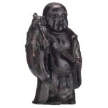 An Oriental bronze cloisonné enamel figure, depicting a Budai, marked, H 39 cm