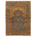 An Oriental woollen praying rug, decorated with flowers and birds, silk on cotton, 105 x 145 cm