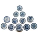 A lot of 18 various blue and white Dutch Delftware plates, all items with chinoiserie or European