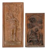 An oak bas-relief depicting Saint Sebastian, 18thC, 42 x 89 cm; added a walnut bas-relief with an