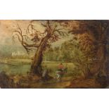 No visible signature, travelers in a landscape, oil on red copper, Low Countries, late 16th/early