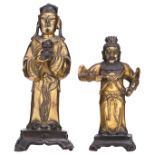 An Oriental gilt bronze figure, depicting a guard; added a ditto figure, depicting a dignitary, H 20