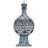 A Chinese blue and white Persian inspired porcelain incense burner, decorated with lotus scrolls and