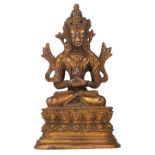 A gilt bronze Buddha holding his hands in Dhyana mudra, H 13,5 cm