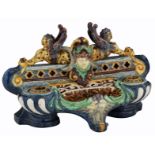 A 19thC French majolica renaissance inspired inkwell, H 23 cm