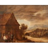 No visible signature, pipe smokers in front of an inn, after David Teniers de Jonghe, oil on