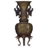 A Chinese archaic bronze vase, relief decorated with mythical animals, Qing dynasty, H 41,5 cm