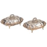 A pair of Rococo Revival lobed silver plated vegetable dishes, marked 'H.E.T. & CO. Sheffield',