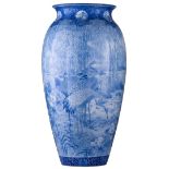 An imposing Japanese blue and white vase, overall decorated with cranes in a landscape, Meiji and