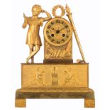 A gilt bronze pendule decorated with an allegory of the seven arts on top, mid 19thC, H 32 cm