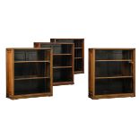 Two pairs of Chinese hardwood bookshelves, with adjustable shelves, H 91 - W 82,5 - D 30 cm