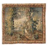 A 17thC Flemish verdure tapestry with exotic birds in a landscape, 236 x 258 cm