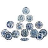 A lot of 17 various blue and white Dutch Delftware plates, all items with chinoiserie or European
