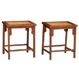 A pair of Chinese Huanghuali side tables, with a woven cane top, 19thC, H 51,5 cm