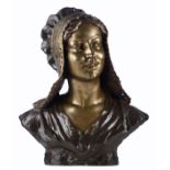 Van Gent A., a bust of a girl, casting mark 'Fonderie V. Stevens', patinated bronze, H 44 cm