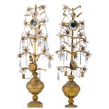 A pair of 18thC girandoles in gilt wood and cut glass, Southern European, 18thC, H 92 cm
