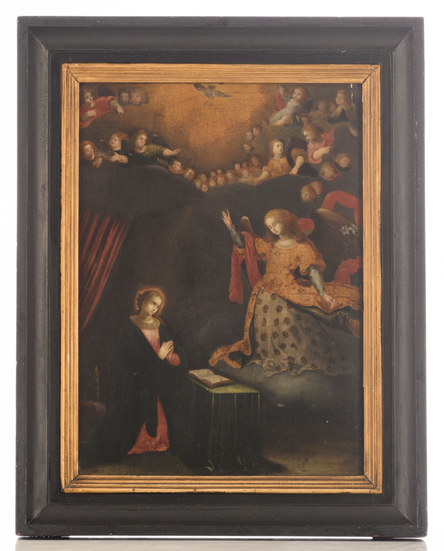 No visible signature, the Annunciation, oil on panel, 16th/17thC, 36 x 48,5 cm - Bild 2 aus 3