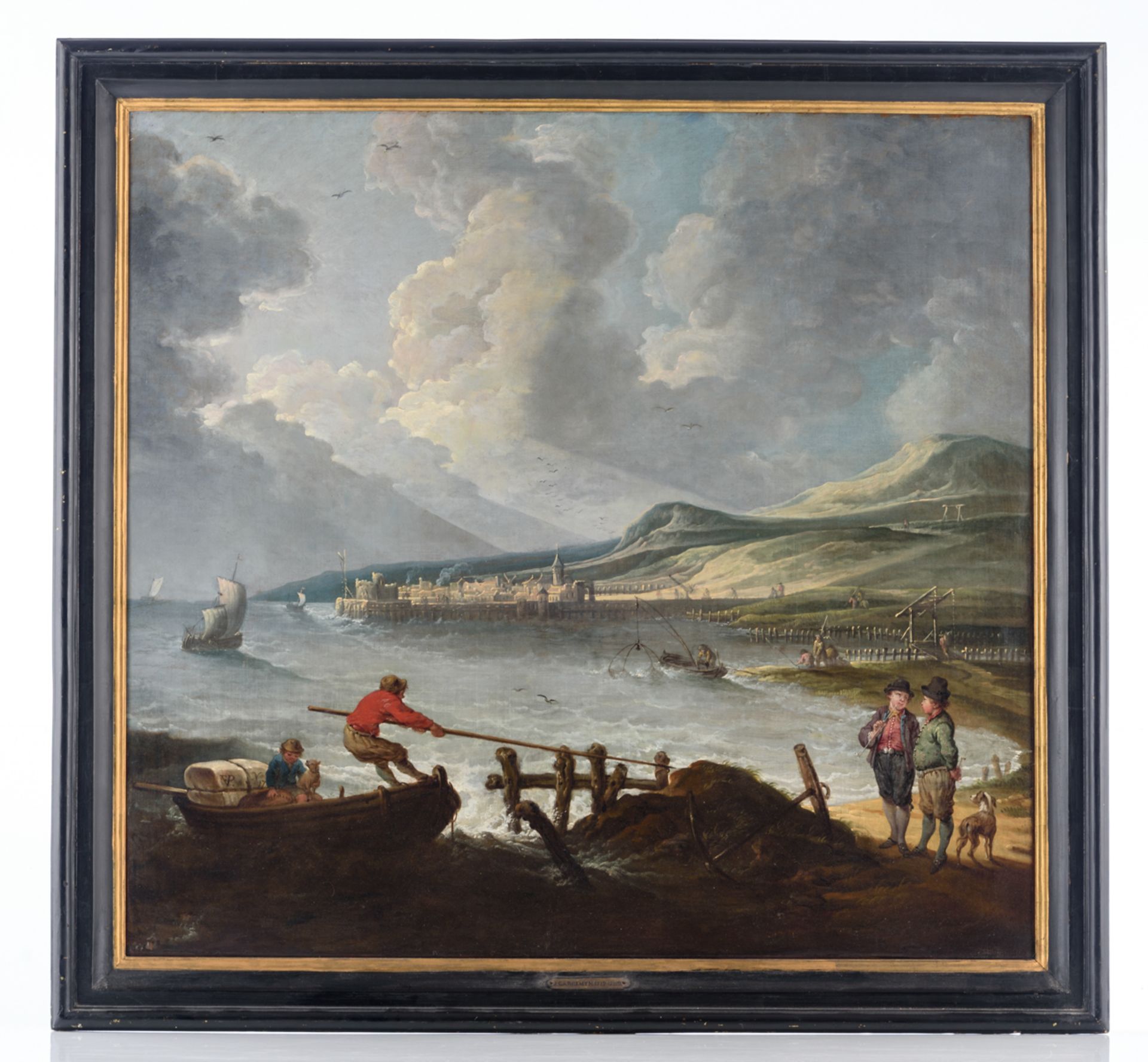 Monogrammed F.V.P. (attr. to Garemijn and inspired by Cl. J. Vernet), a Mediterranean harbour scene, - Bild 2 aus 4