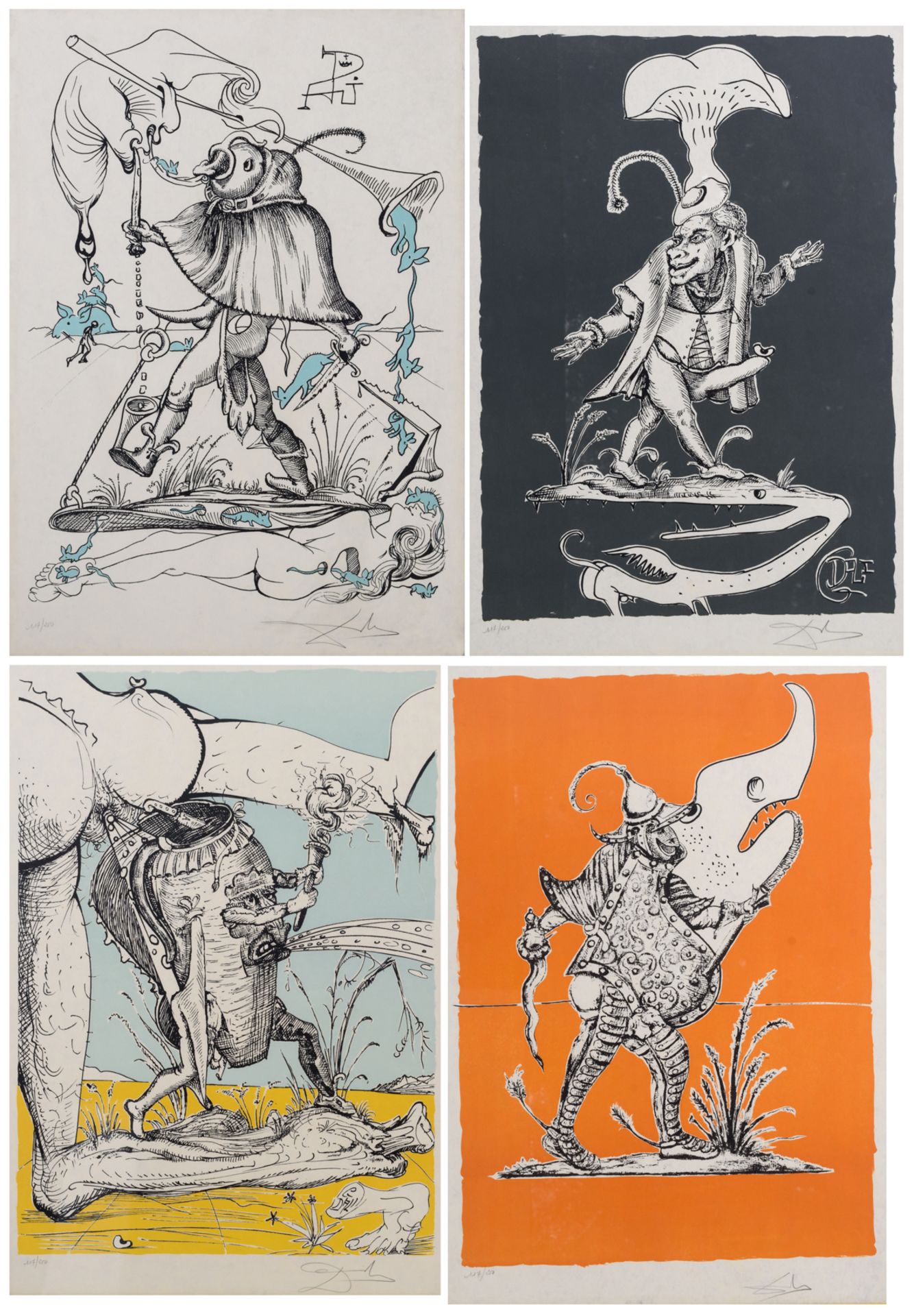 Dali S., 'Les Songes drolatiques de Pantagruel', four colour lithographs, N° 117/259, 48 x 67 cm