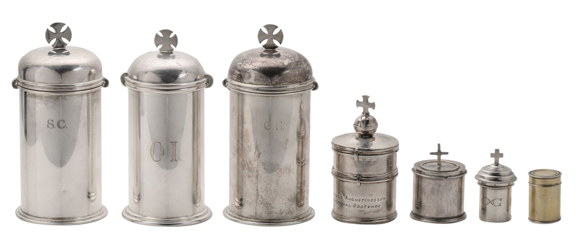 A second half of the 18thC silver chrismatory, Bruges hallmarks, makers' mark Adrianus Buschop (