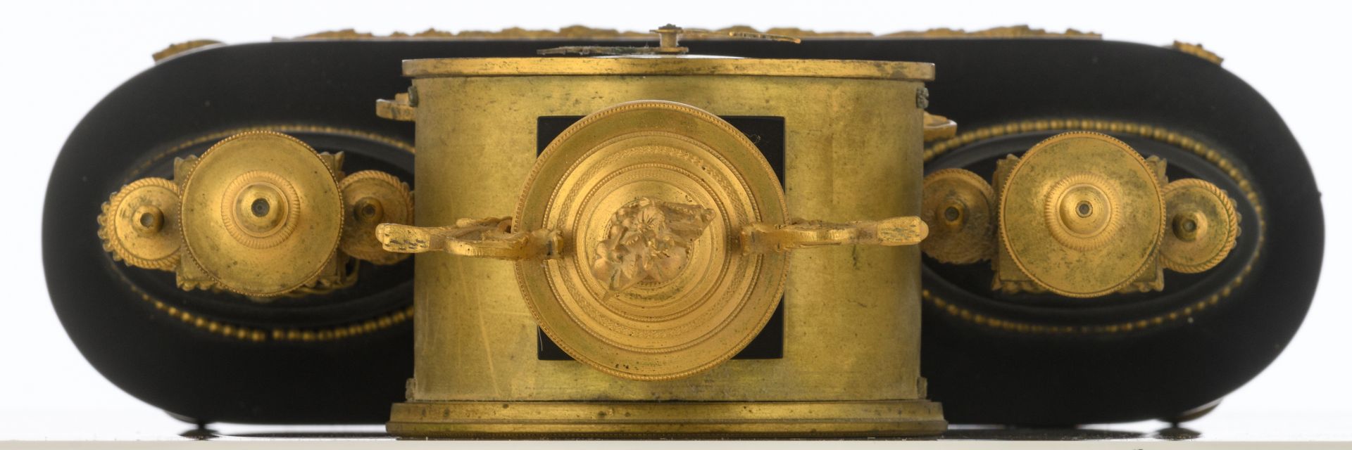 A neoclassical LXVI-period mantle clock, noir Belge marble and gilt brass mounts, (added: a - Image 5 of 7