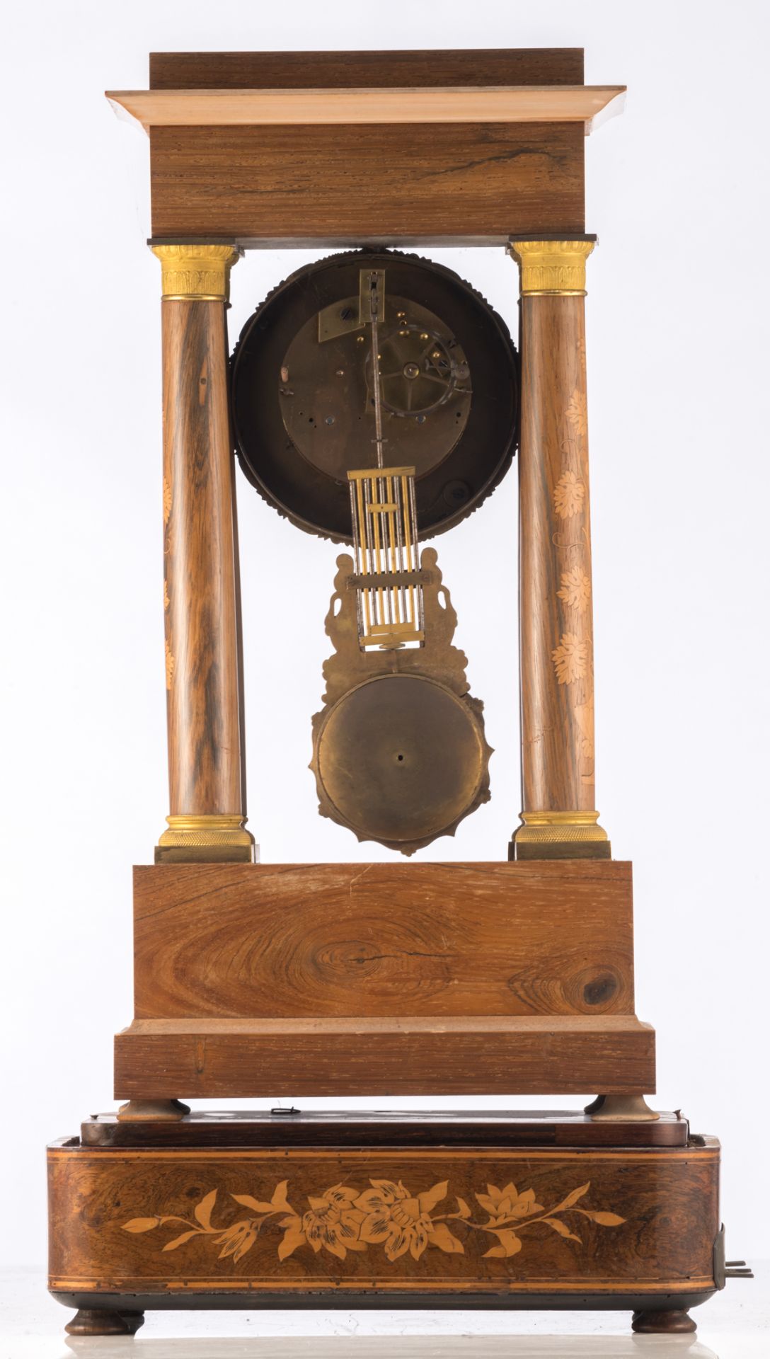 A mid 19thC Neoclassical portico clock with carillon and floral marquetry, the work marked 'Baullier - Image 2 of 4