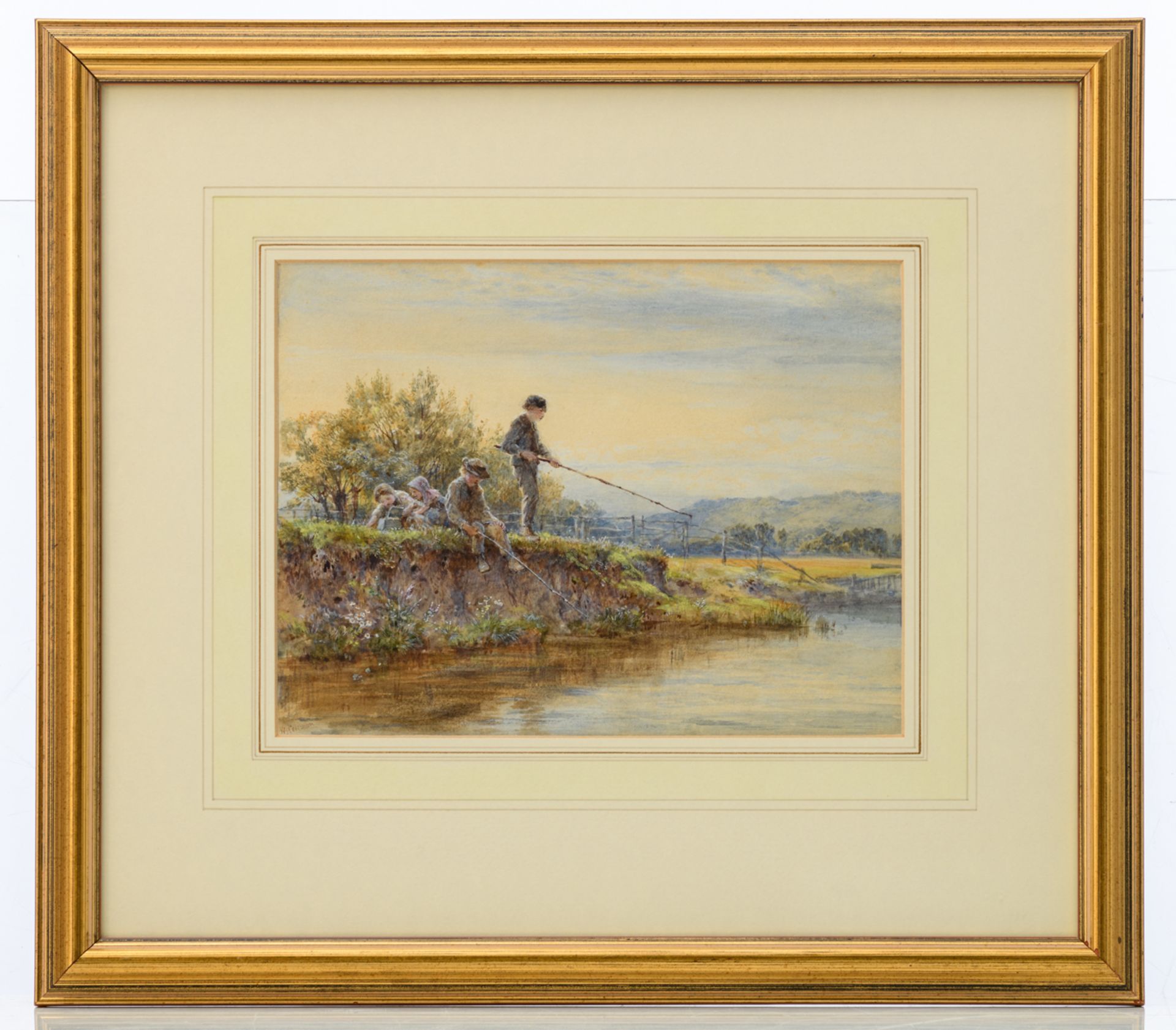 Coleman W. St., 'Children fishing at a River Bank', watercolour, 19 x 25 cm - Image 2 of 4